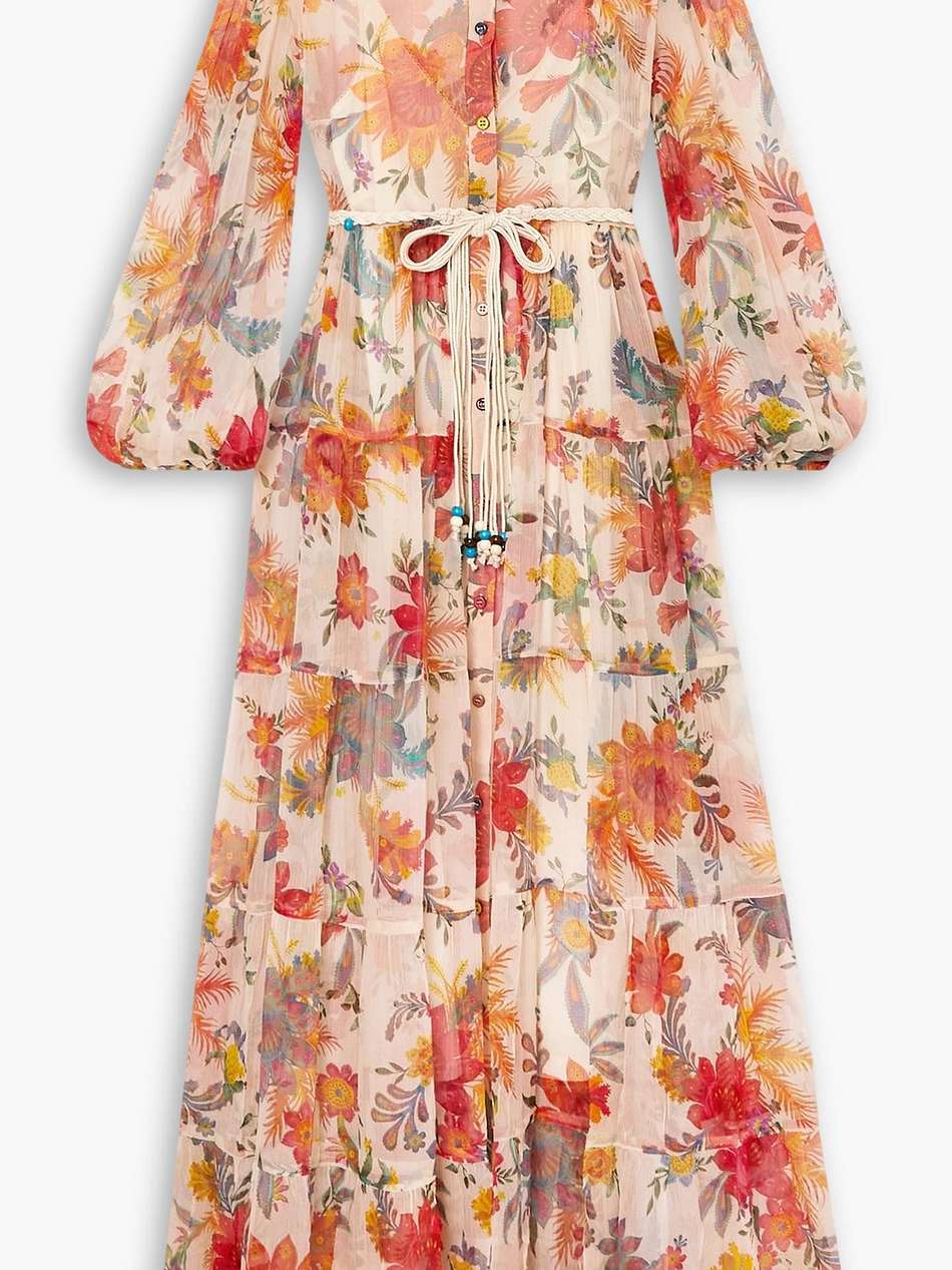 tiered floral-print silk-crepon maxi dress