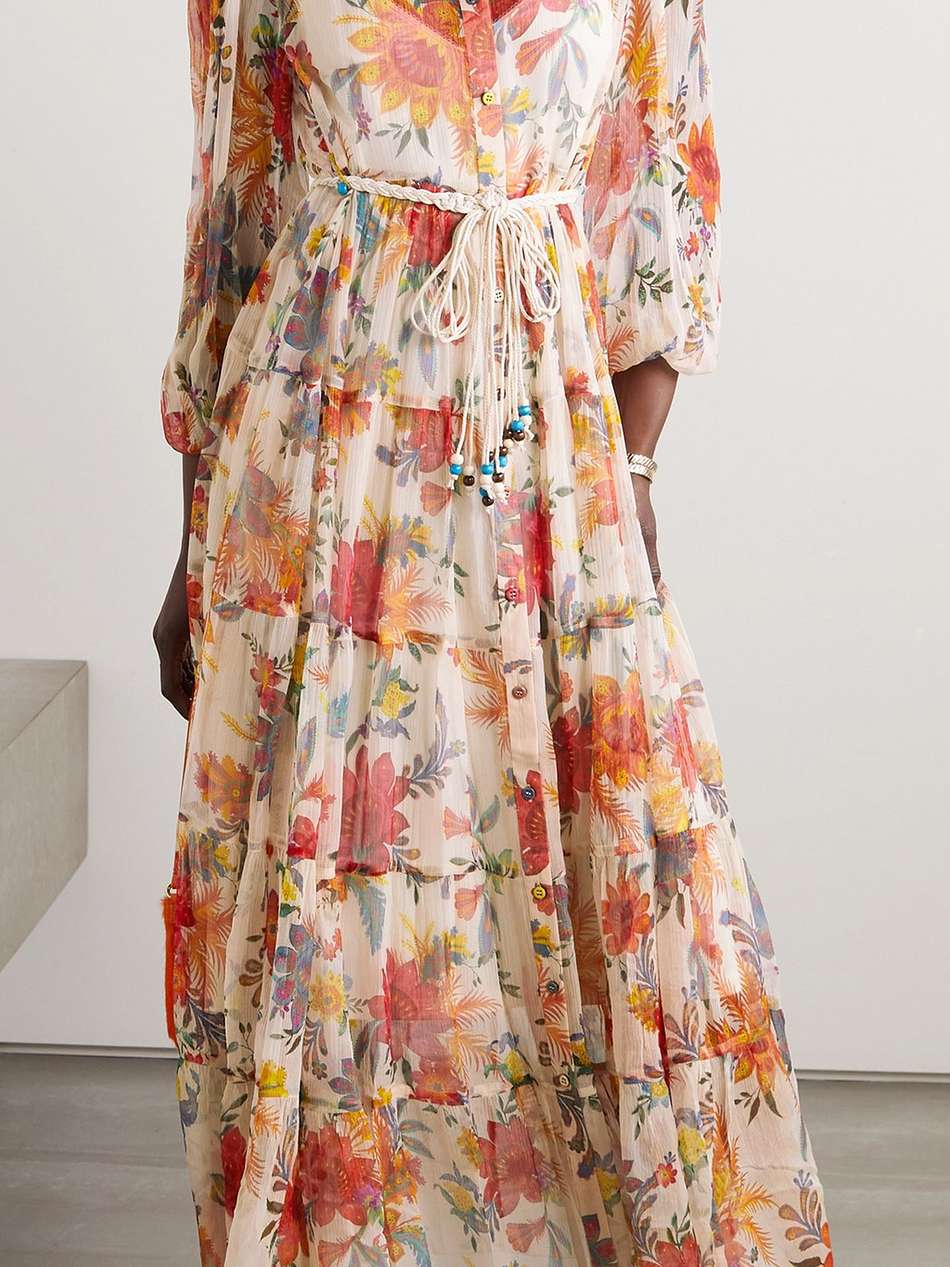 tiered floral-print silk-crepon maxi dress