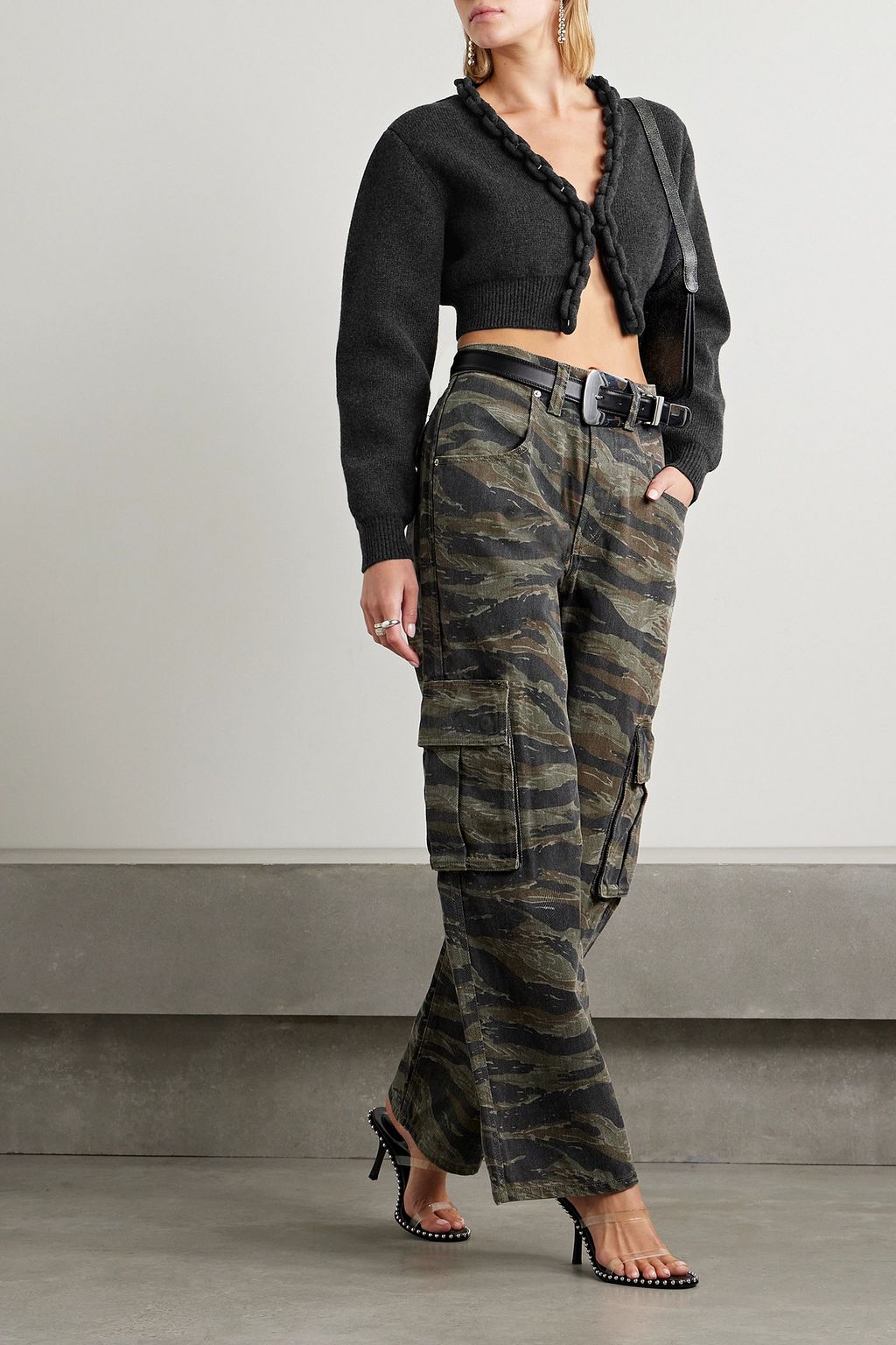 ALEXANDER WANG ウール＆カシミヤ混 クロップドカーディガン チェーン付き