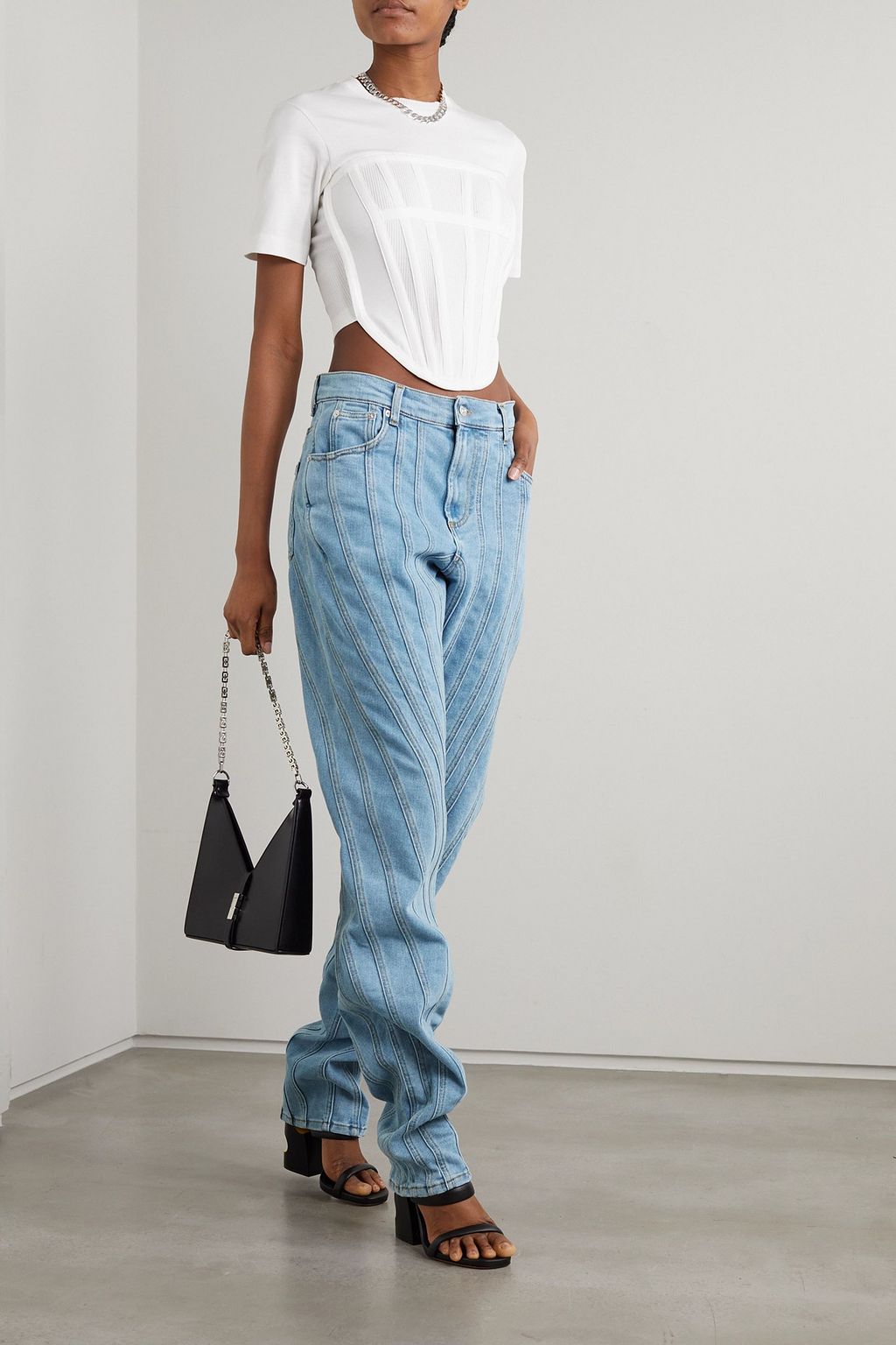 MUGLER Paneled straight-leg jeans