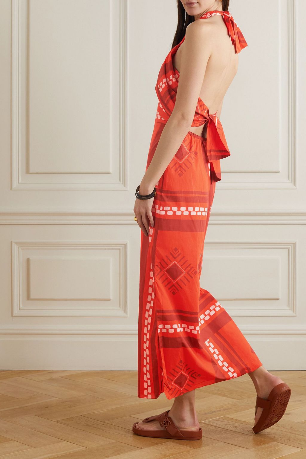 JOHANNA ORTIZ Cuzco Ruby Quipu Knots cutout printed cotton-voile halterneck maxi dress