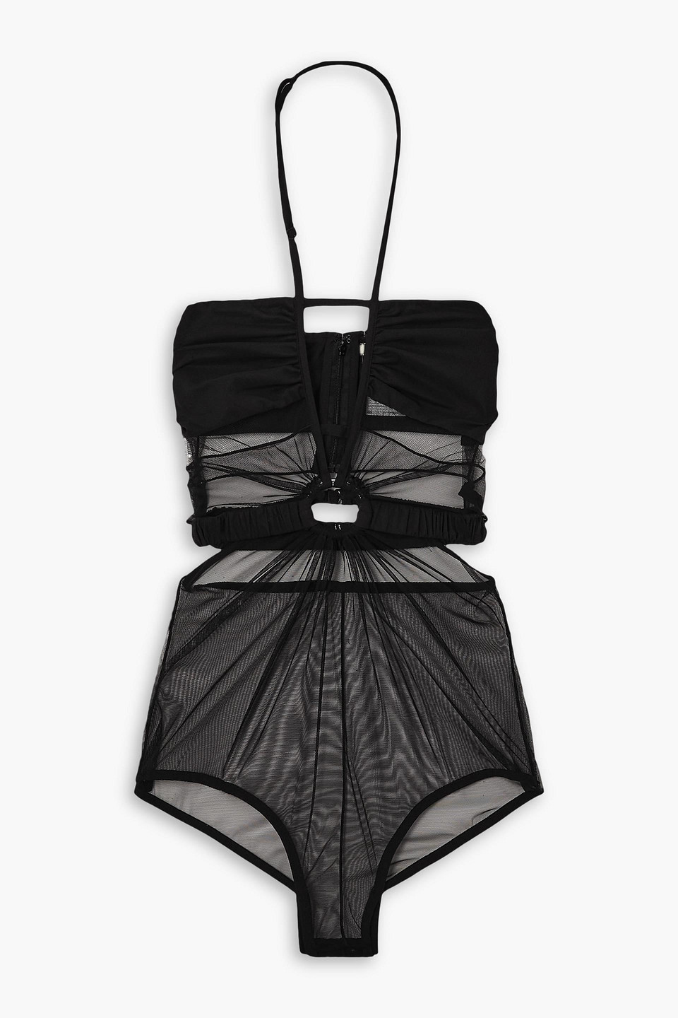 Nensi Dojaka Cutout Gathered Stretch-tulle And Jersey Halterneck Bodysuit In Black