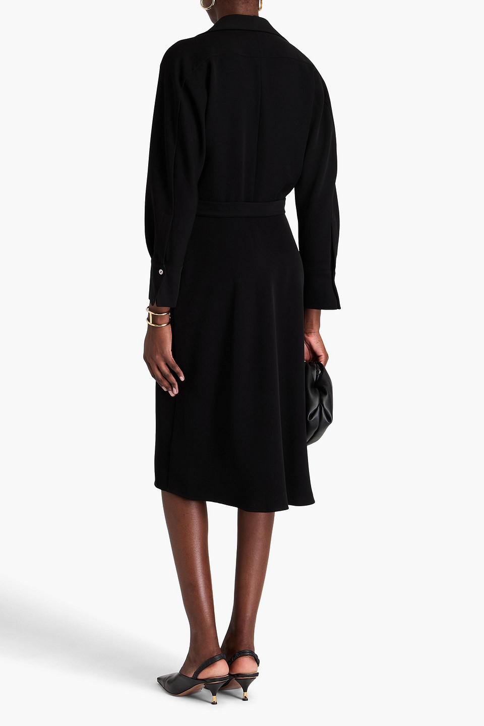 VINCE BELTED CREPE MIDI SHIRT DRESS