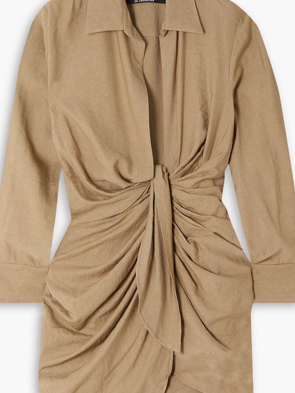 bahia draped knotted twill mini dress