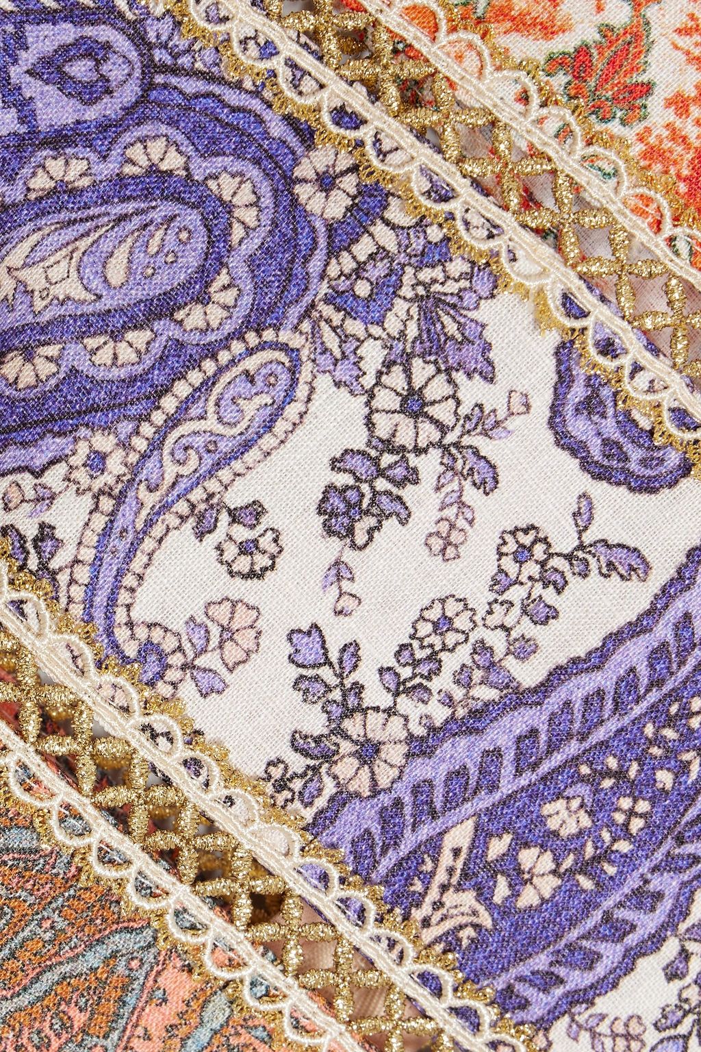 ZIMMERMANN Lace-trimmed patchwork paisley-print linen mini dress