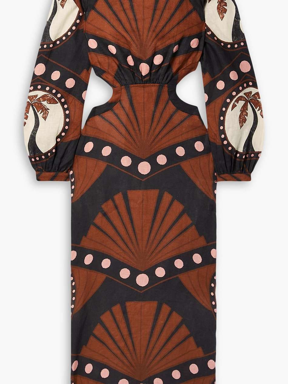 confianza colectiva cutout printed linen midi dress