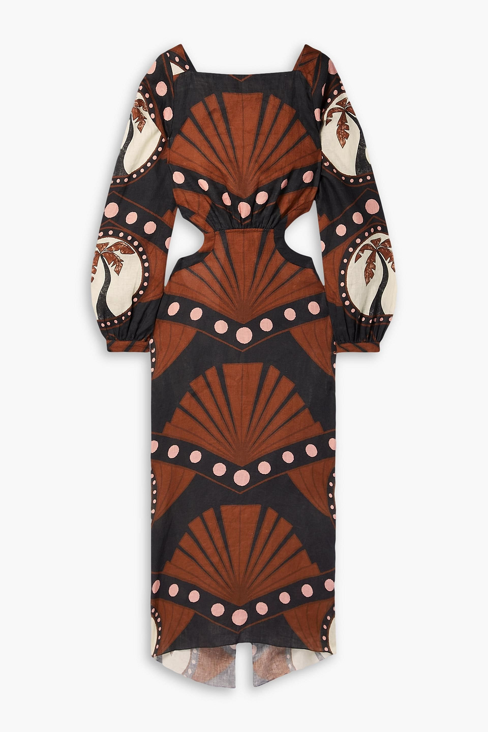 Johanna Ortiz Confianza Colectiva Cutout Printed Linen Midi Dress In Brown  | ModeSens