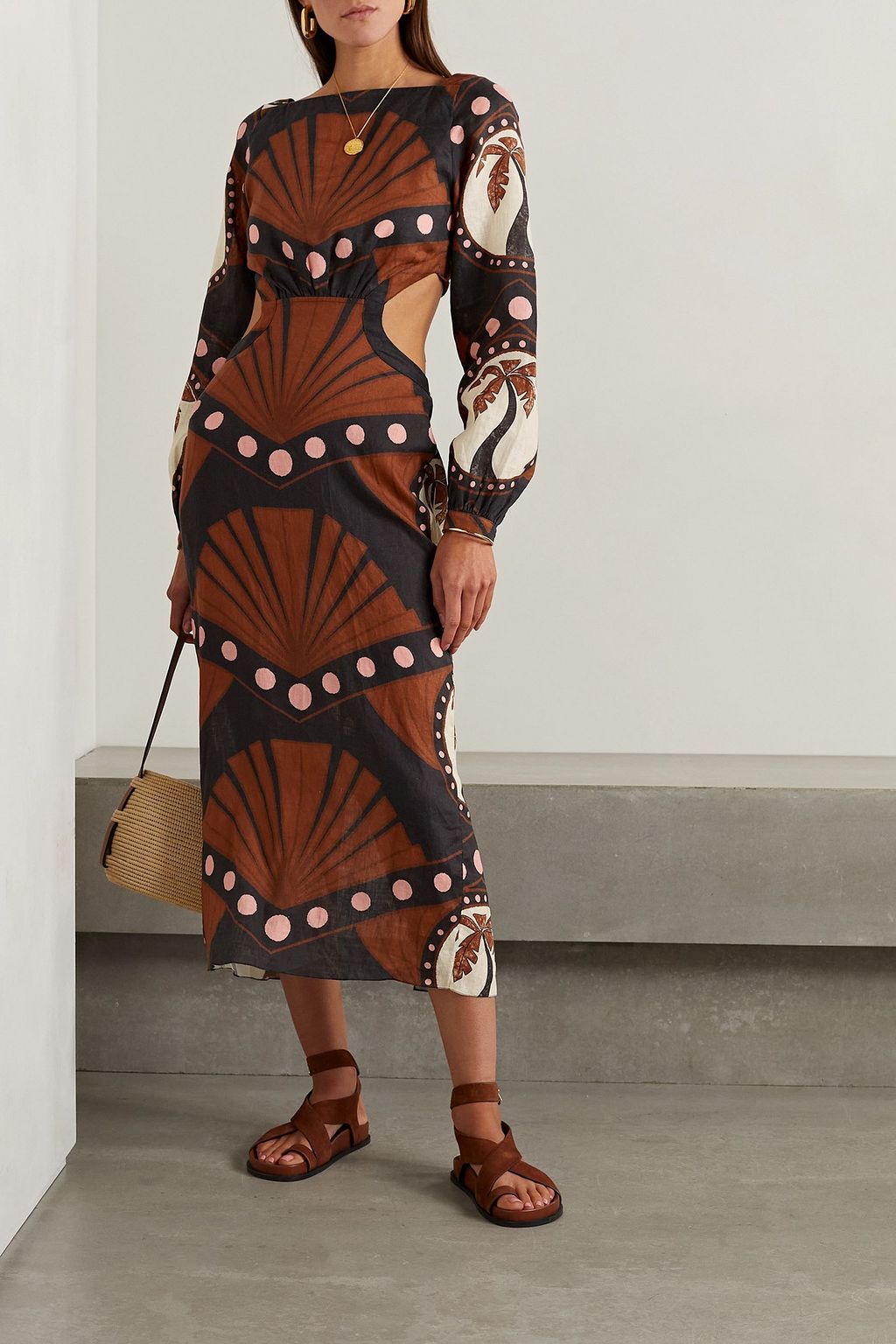 JOHANNA ORTIZ Confianza Colectiva cutout printed linen midi dress