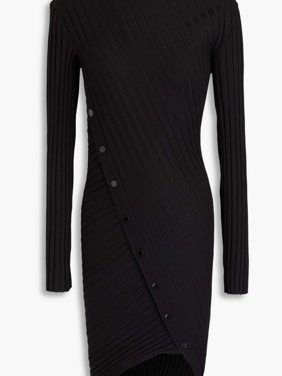 asymmetric ribbed-knit mini dress