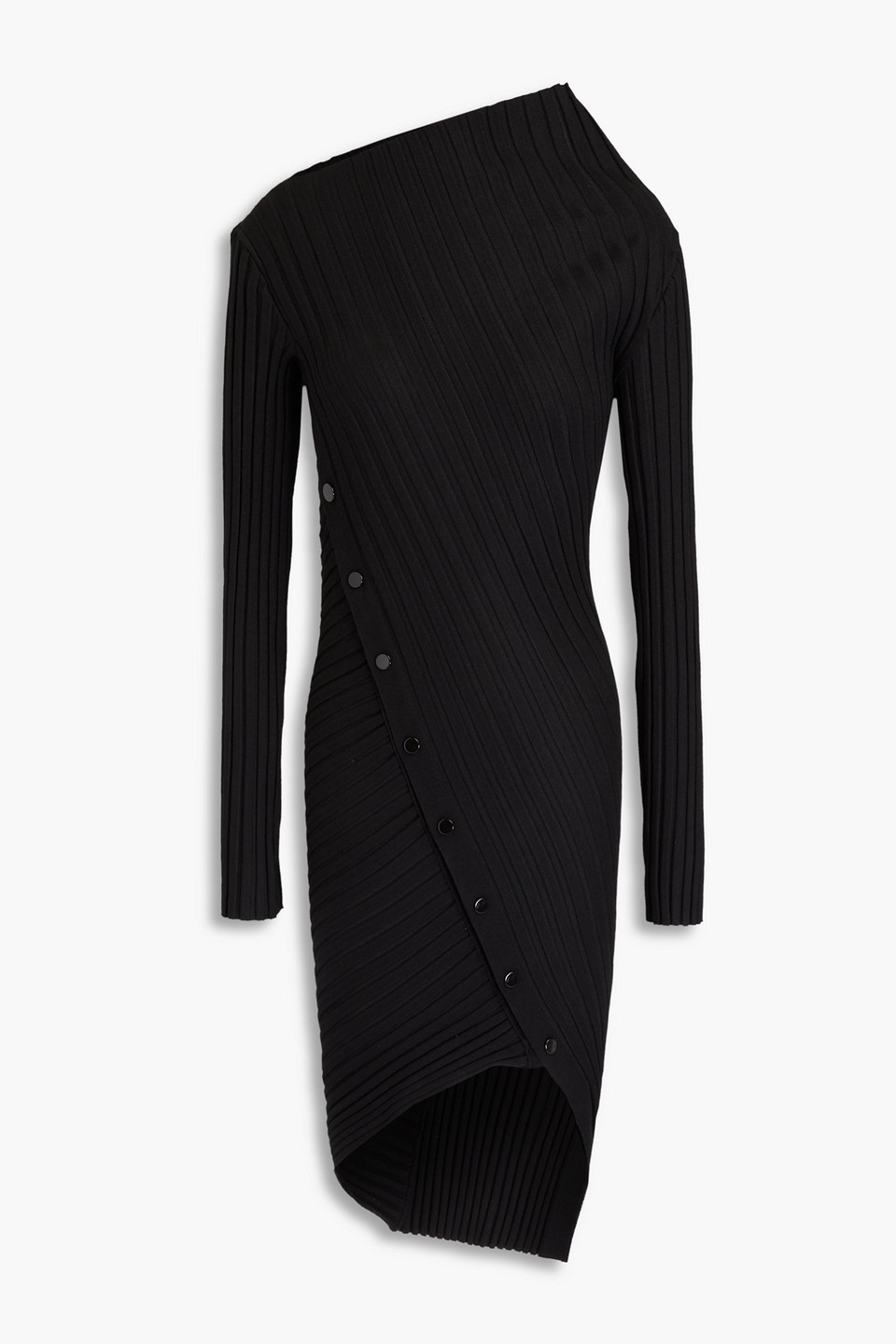 Philosophy Di Lorenzo Serafini Asymmetric Ribbed-knit Mini Dress In Black