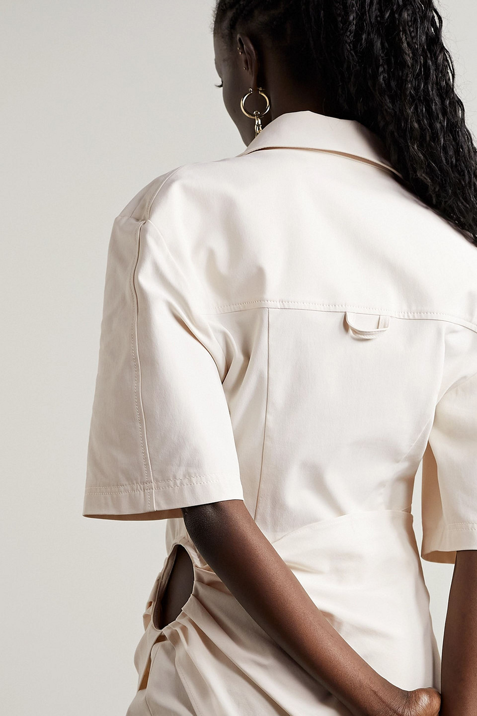 Jacquemus Cutout Draped Stretch-twill Mini Shirt Dress In Ecru