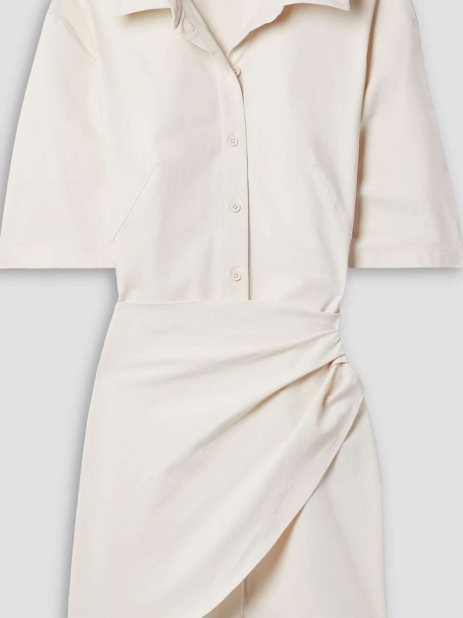 cutout draped stretch-twill mini shirt dress