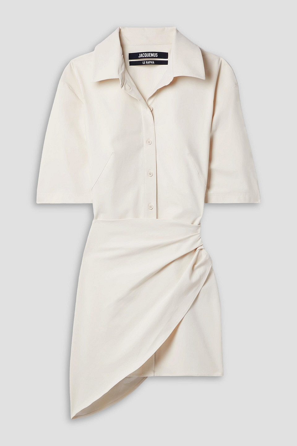 Jacquemus Cutout Draped Stretch-twill Mini Shirt Dress In Ecru