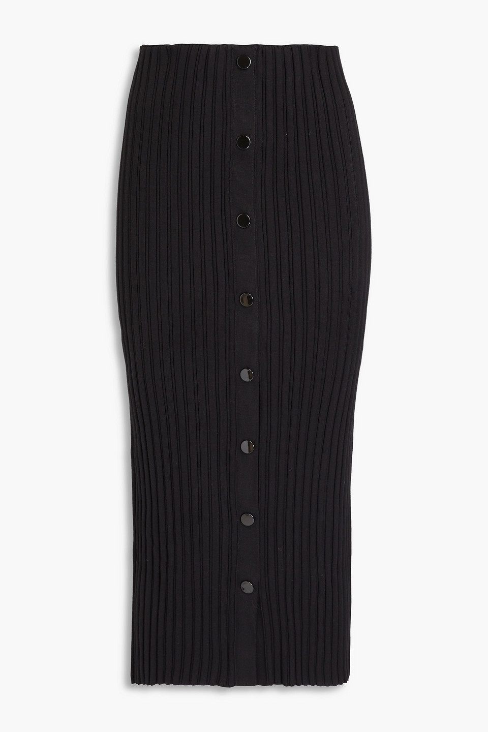 Shop Philosophy Di Lorenzo Serafini Snap-detailed Ribbed-knit Midi Skirt In Black