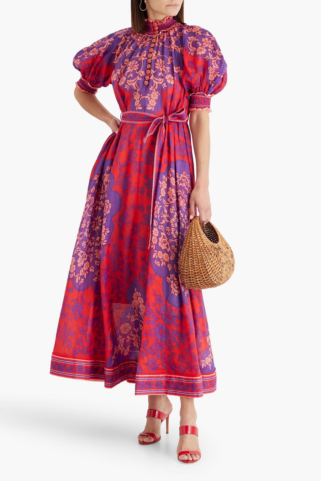 ZIMMERMANN Raie Swing belted printed ramie maxi dress