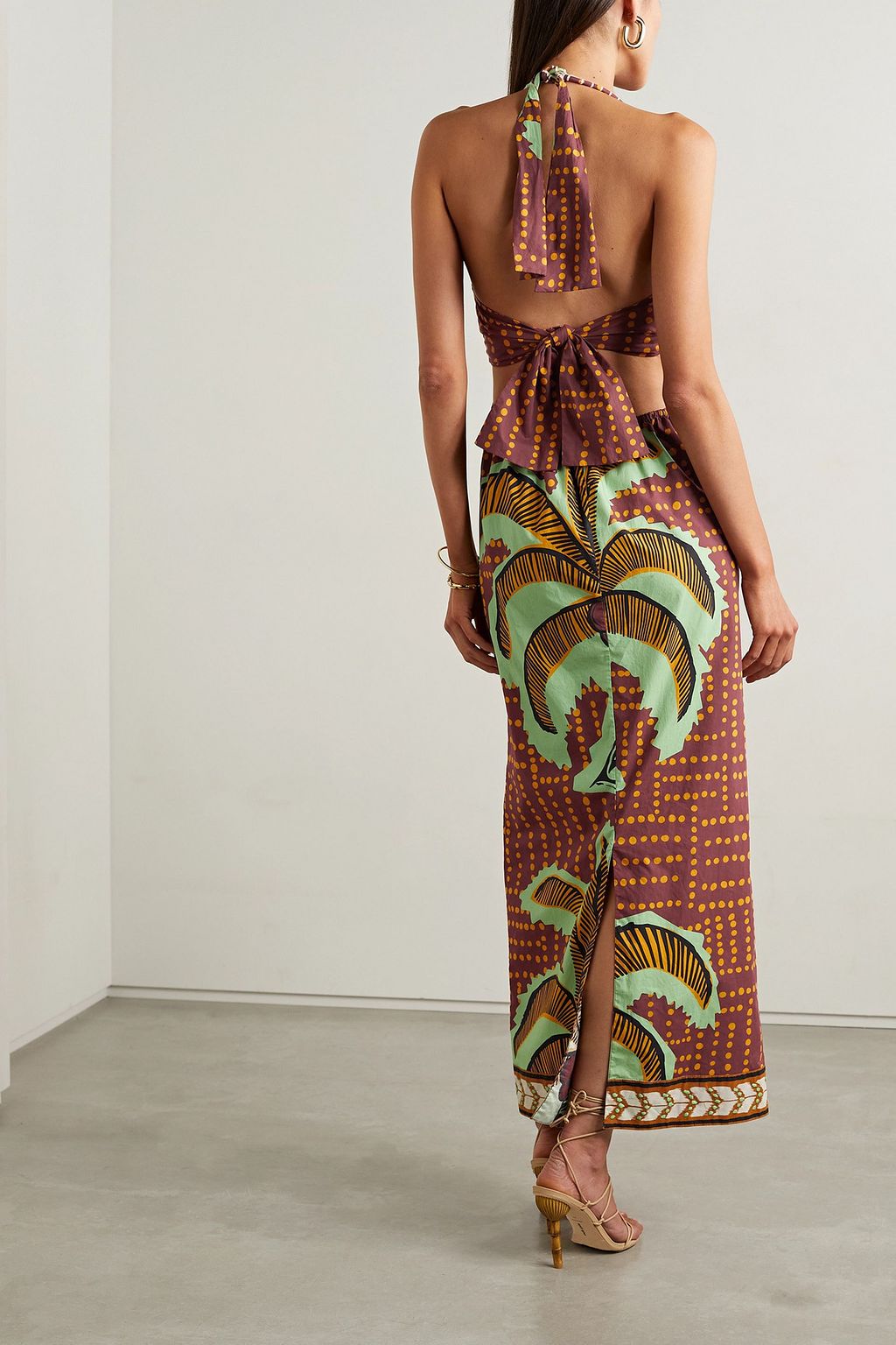 JOHANNA ORTIZ Congo River cutout halterneck printed cotton-poplin midi dress