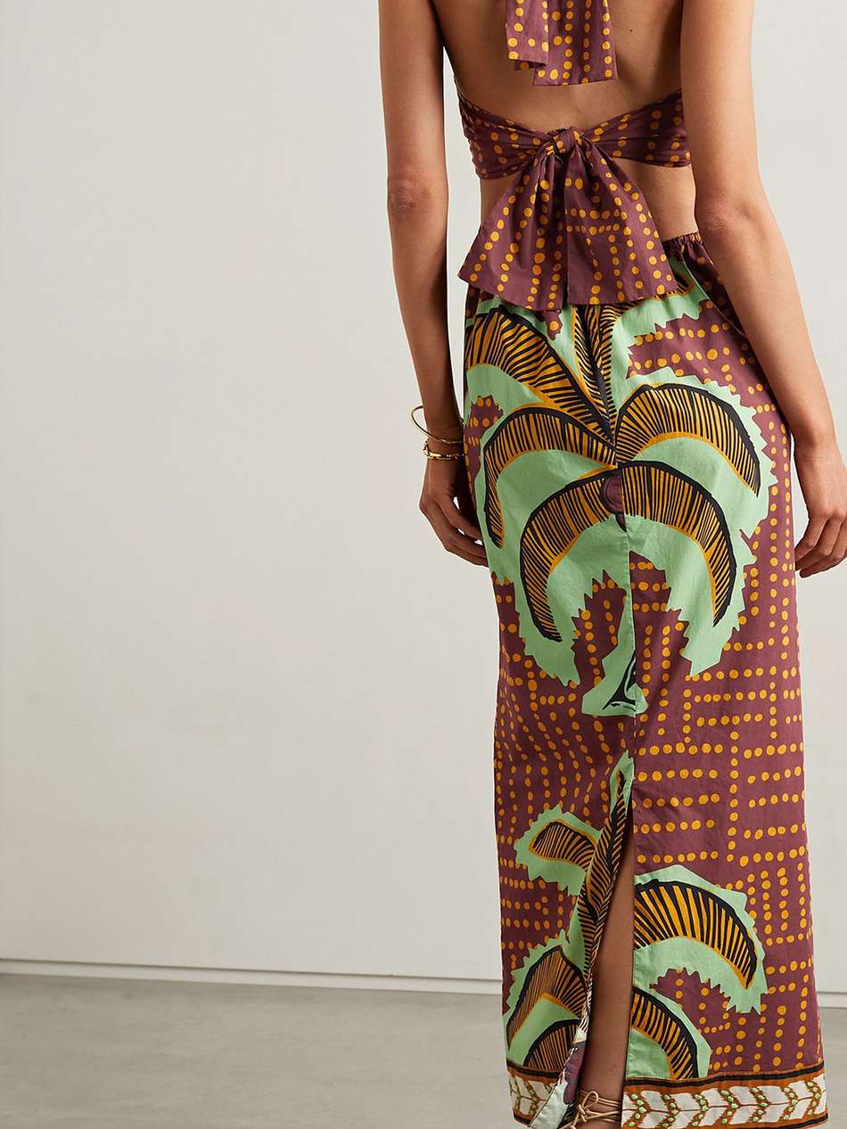 congo river cutout halterneck printed cotton-poplin midi dress