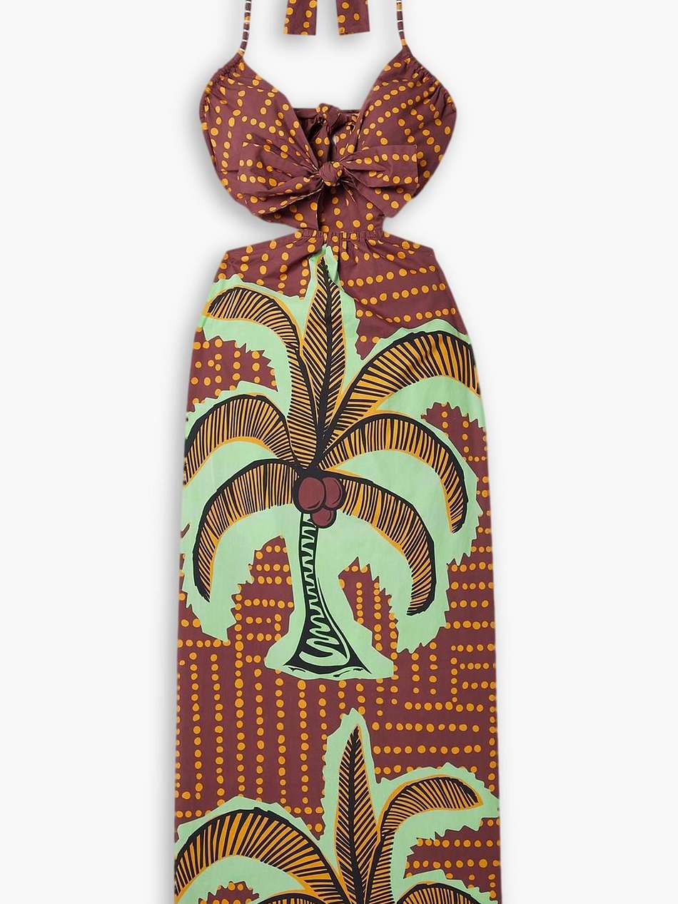 congo river cutout halterneck printed cotton-poplin midi dress