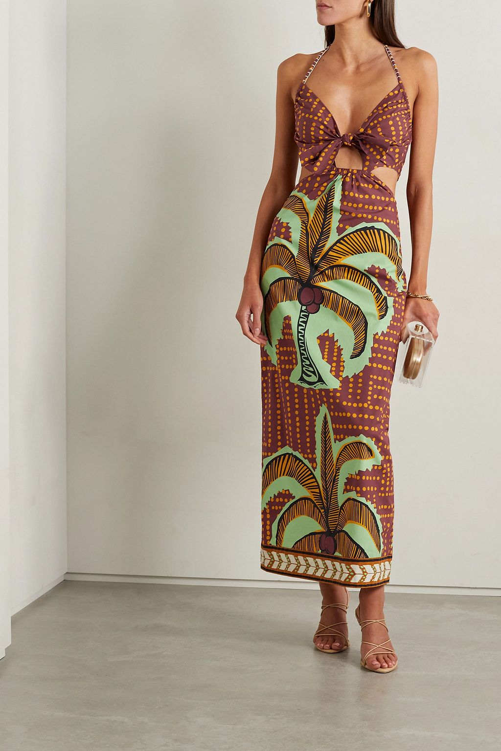 JOHANNA ORTIZ Congo River cutout halterneck printed cotton-poplin midi dress