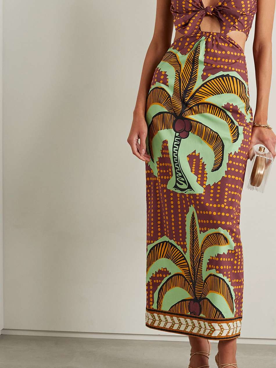 congo river cutout halterneck printed cotton-poplin midi dress
