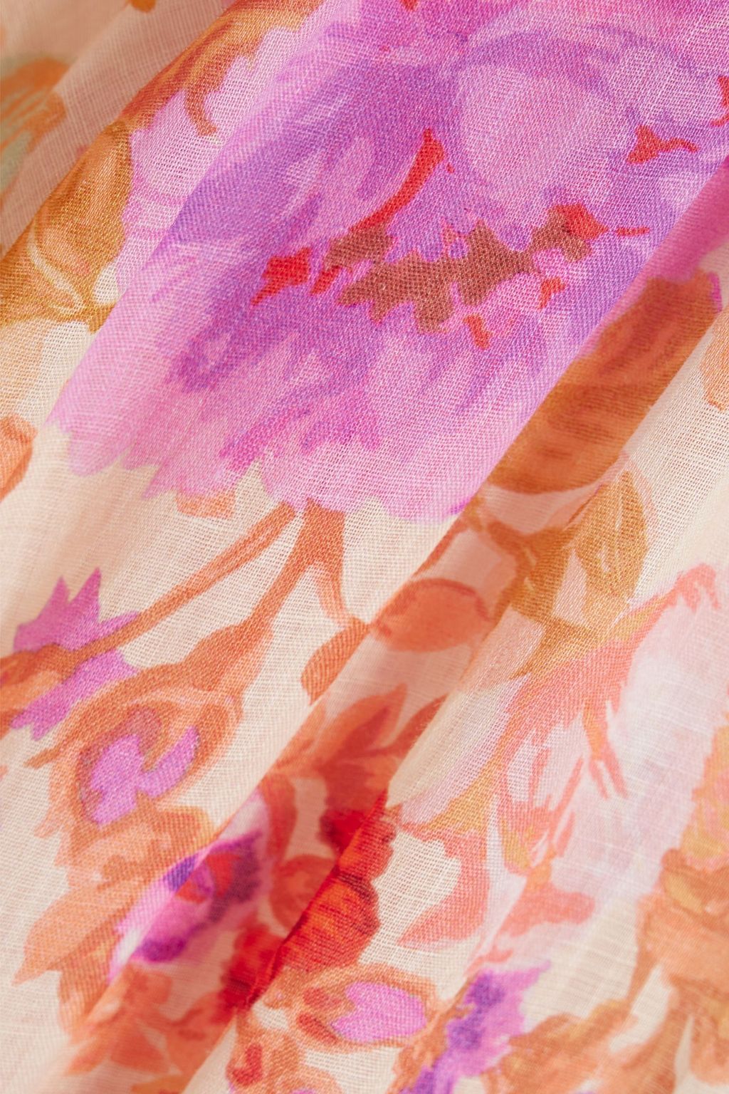 ZIMMERMANN فستان قصير من قماش الرامي مزين بطبعات على شكل زهور ومزود بحزام