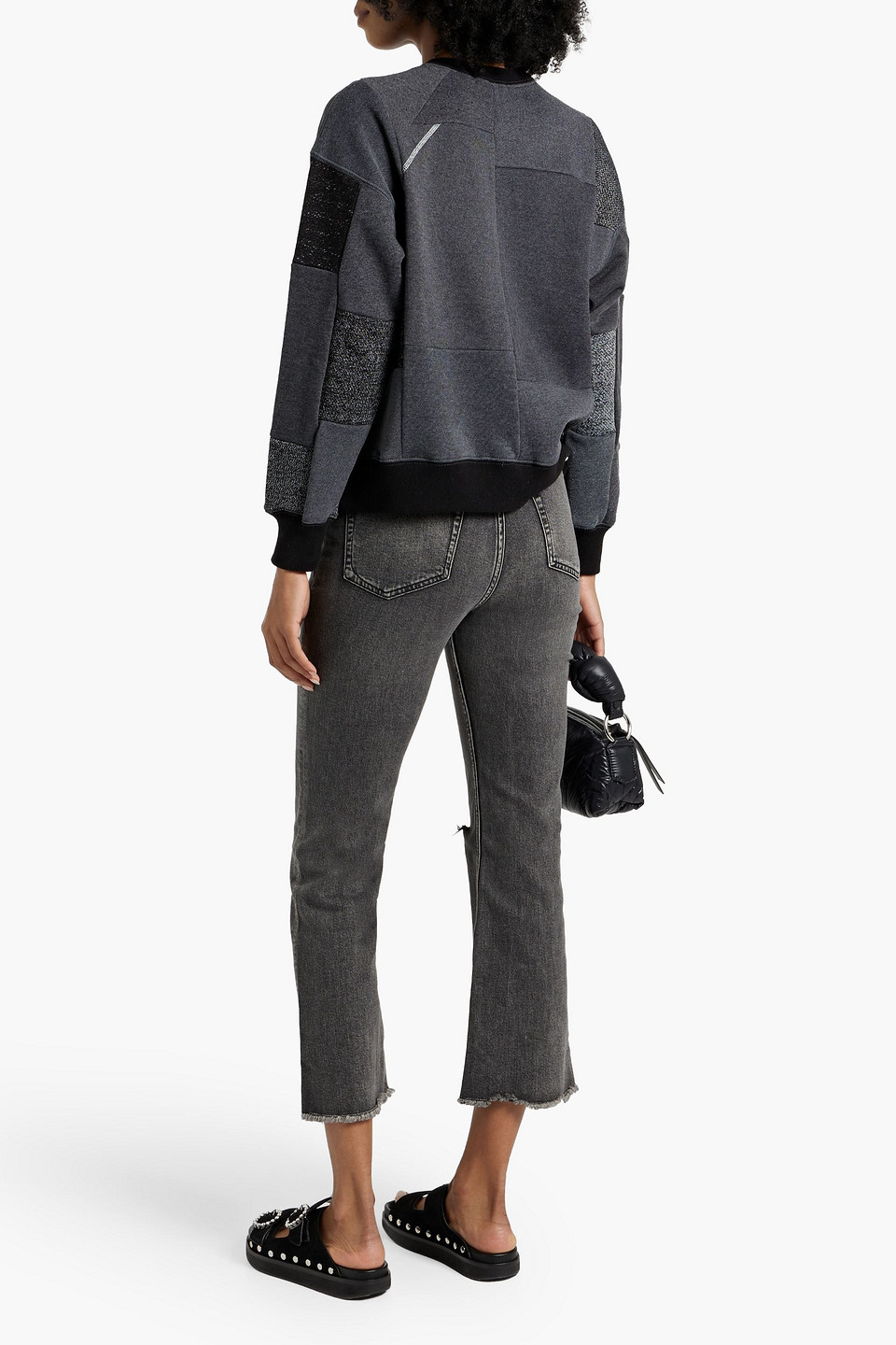 Re/done Patchwork Printed Cotton-fleece Sweatshirt In Charcoal