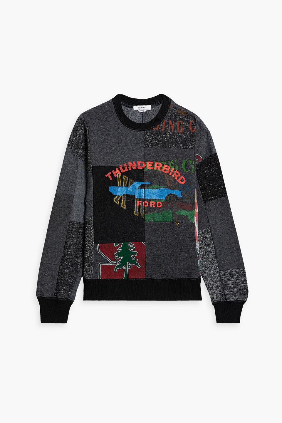 Re/done Patchwork Printed Cotton-fleece Sweatshirt In Charcoal