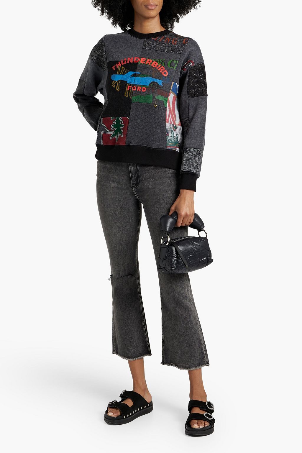 RE/DONE Patchwork printed cotton-fleece sweatshirt