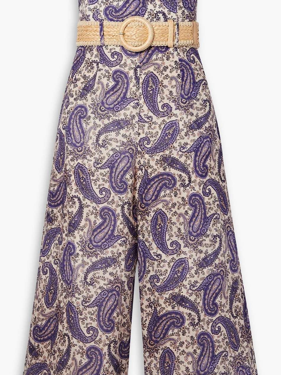 devi strapless belted cropped paisley-print linen jumpsuit
