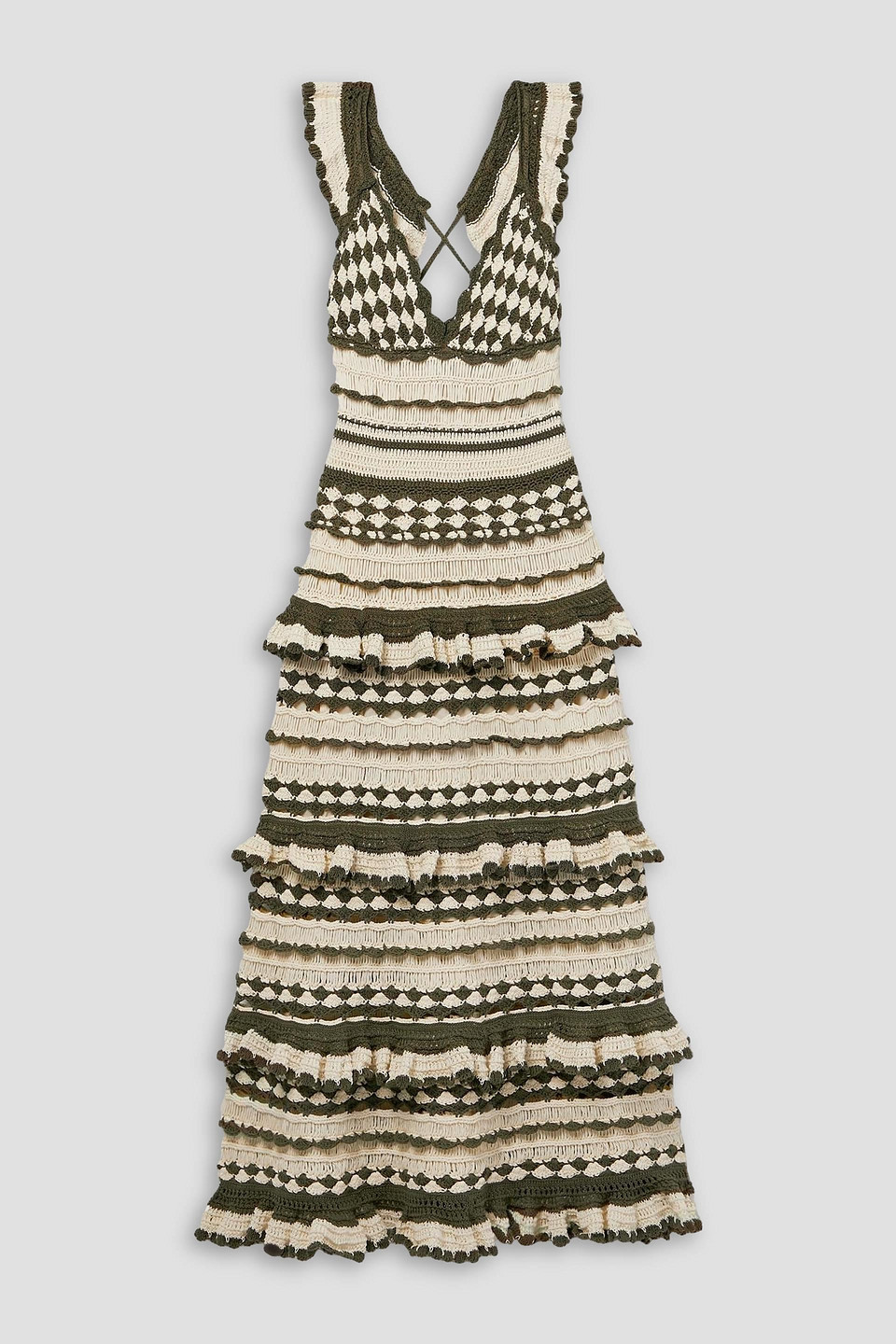 Devi ruffled crocheted cotton midi dress