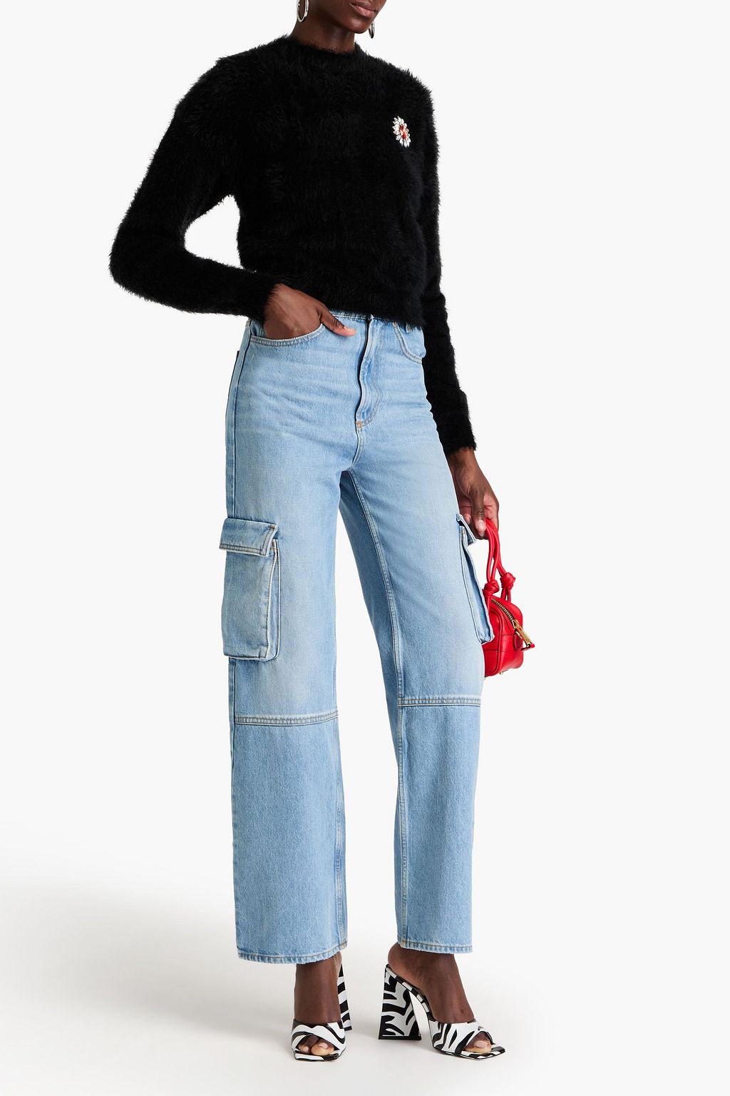 MOSCHINO كنزة رياضية محبوكة وممشّطة ومزينة بالكريستال