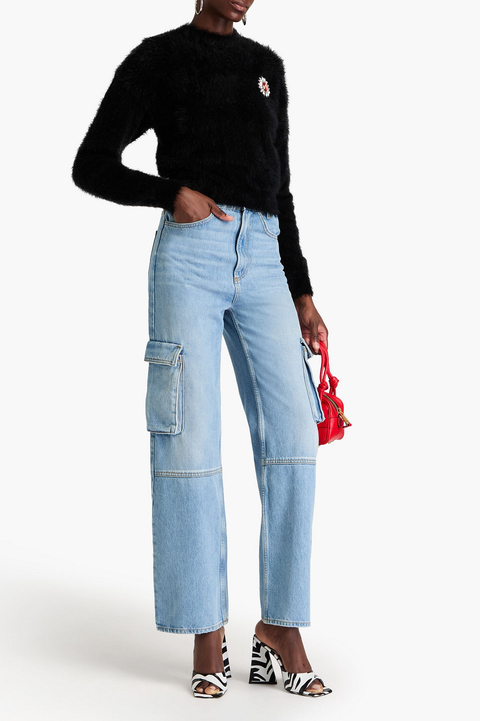 Moschino Crystal-embellished Brushed Knitted Sweater In Black