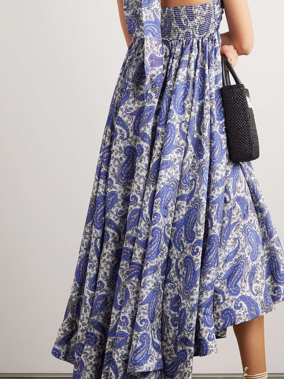 devi pleated printed silk halterneck midi dress