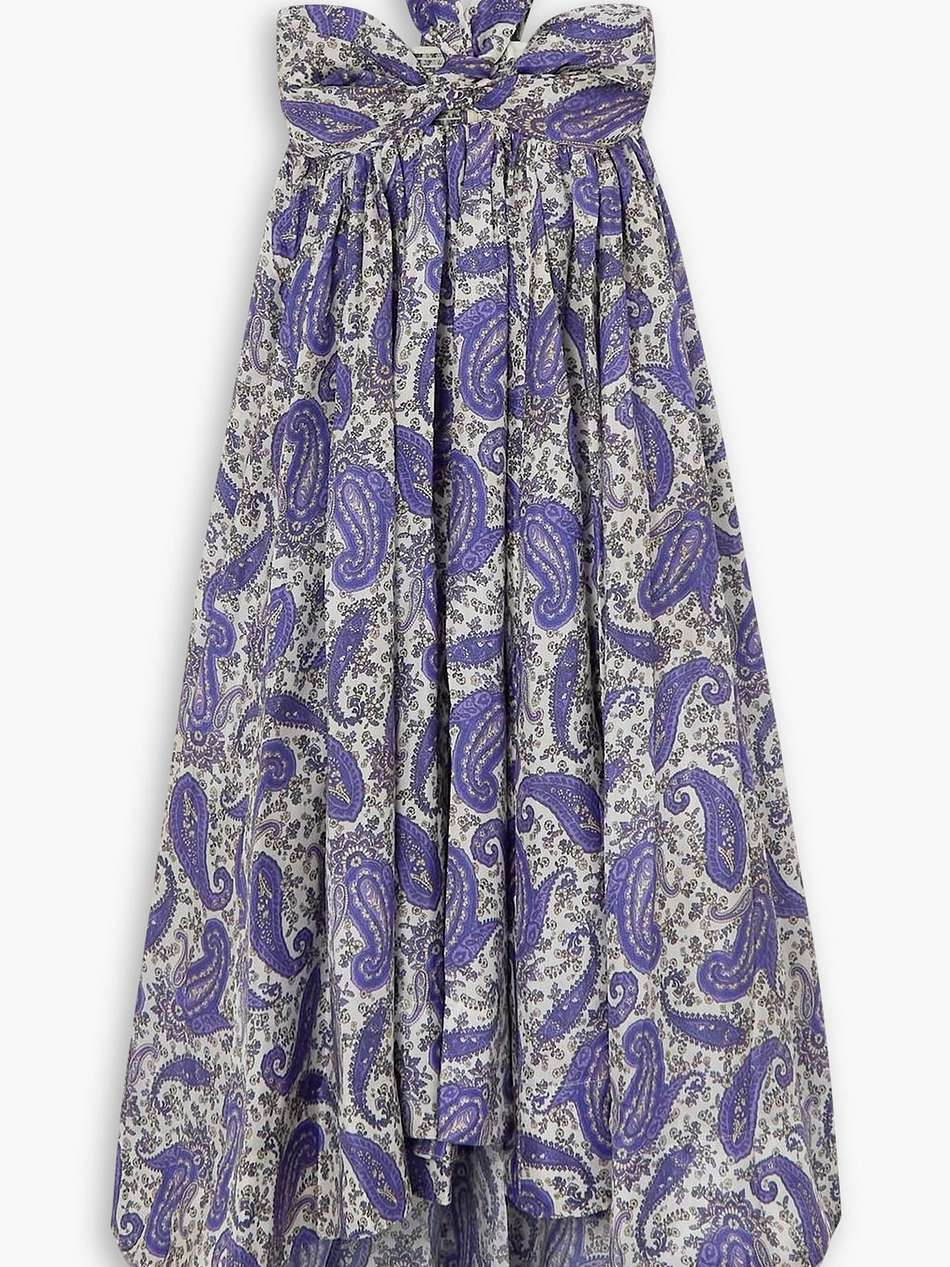 devi pleated printed silk halterneck midi dress