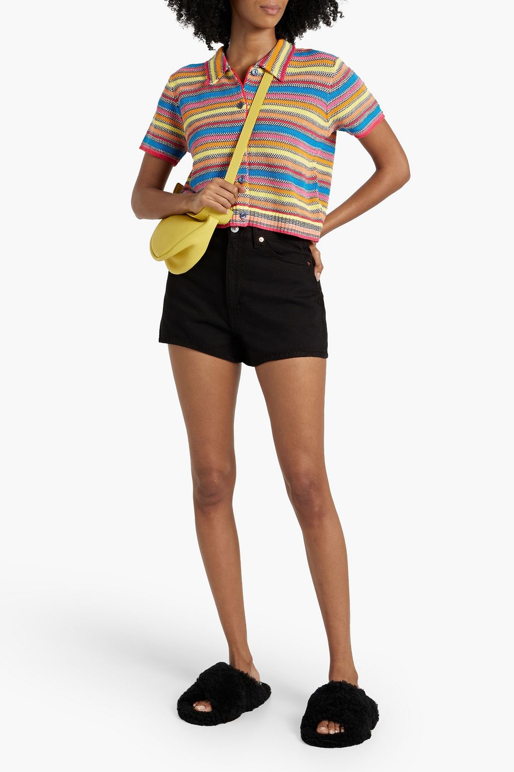 RE/DONE Cropped striped linen and cotton-blend cardigan
