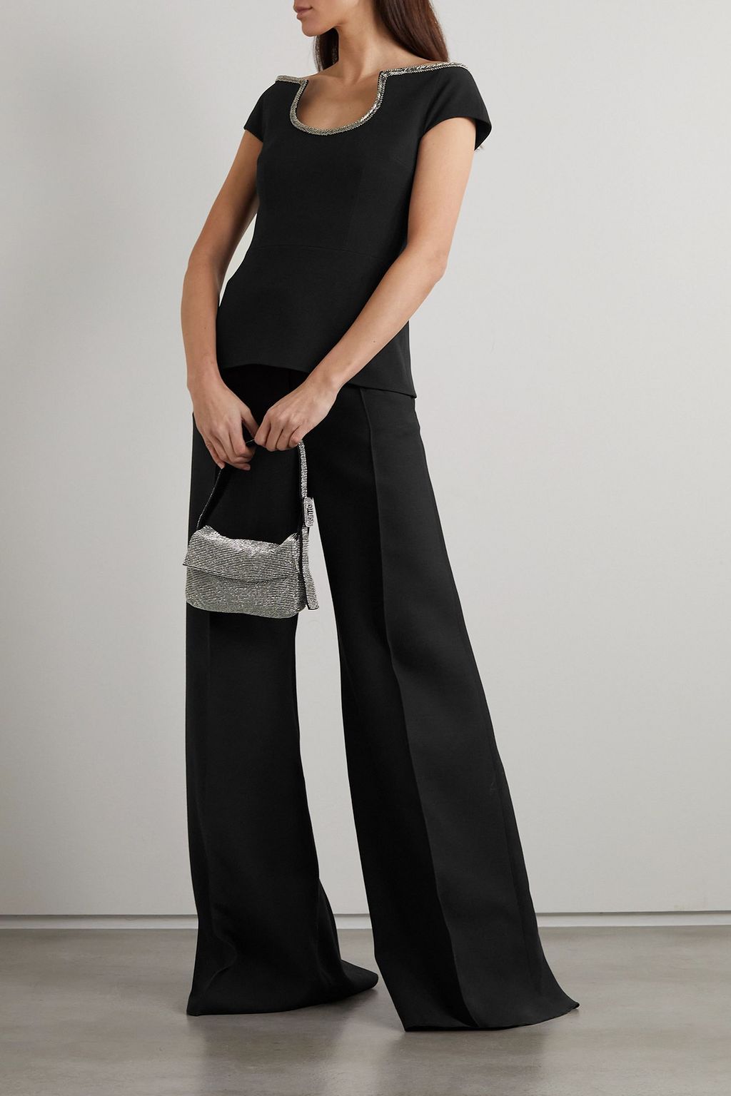 SAFIYAA Xena embellished off-the-shoulder crepe top