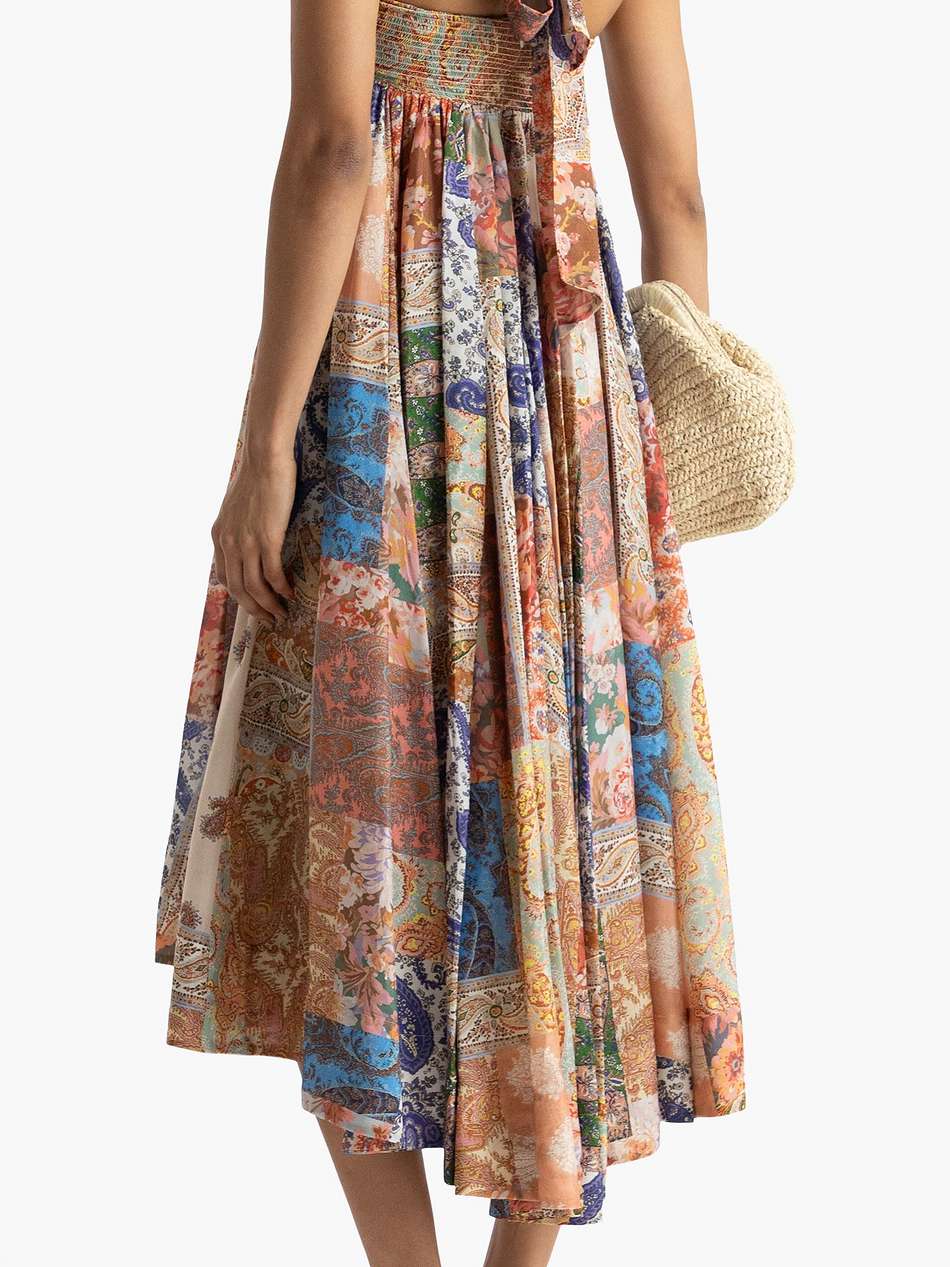 devi pleated paisley-print silk halterneck midi dress