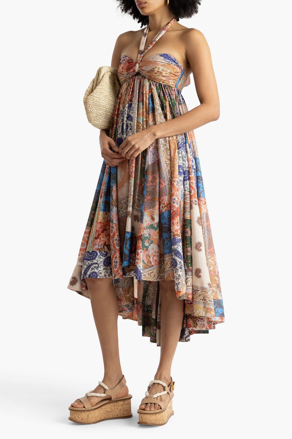 ZIMMERMANN Devi pleated paisley-print silk halterneck midi dress
