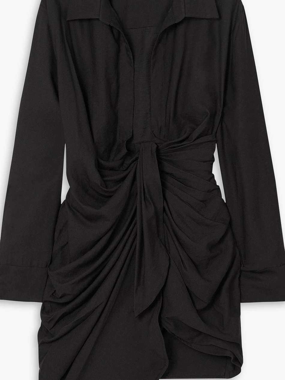 bahia draped knotted twill mini dress
