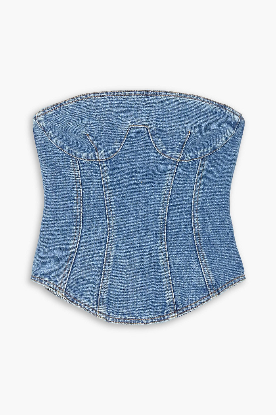 Magda Butrym Strapless Denim Bustier Top In Mid Denim