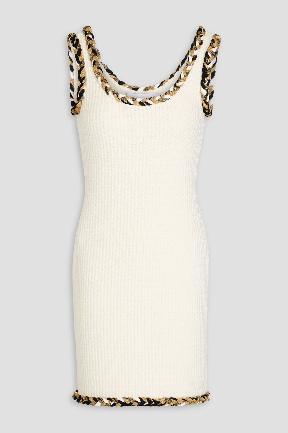 Moschino Metallic Waffle-knit Wool Mini Dress In Ivory