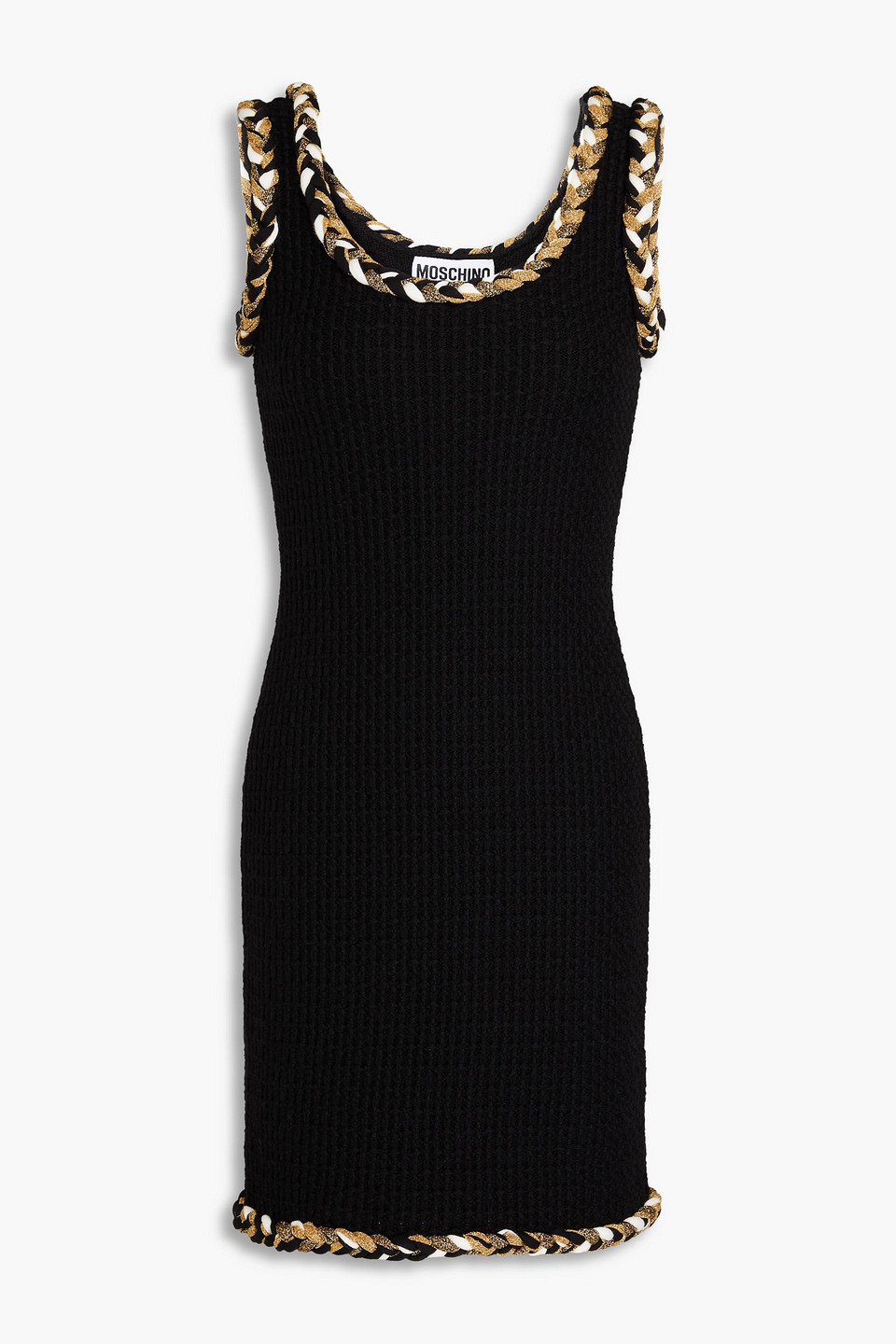 Moschino Metallic Waffle-knit Wool Mini Dress In Black
