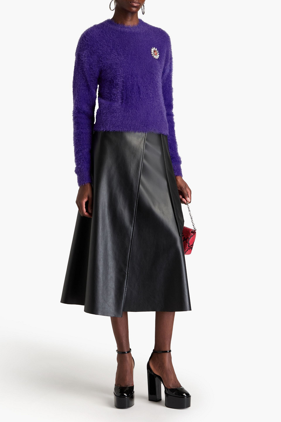 Moschino Crystal-embellished Brushed Knitted Sweater In Purple
