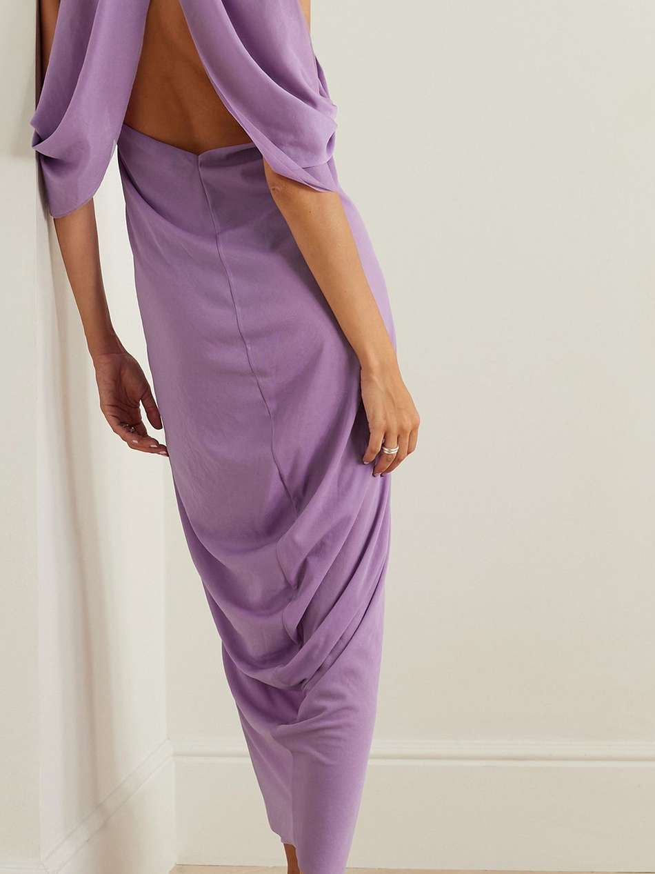 cold-shoulder draped jersey midi dress