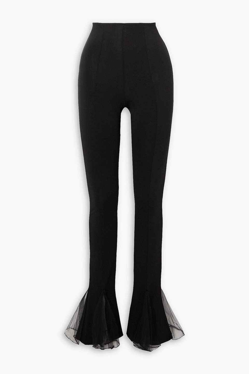 Nensi Dojaka Ruffled Mesh And Stretch-jersey Flared Leggings In Black
