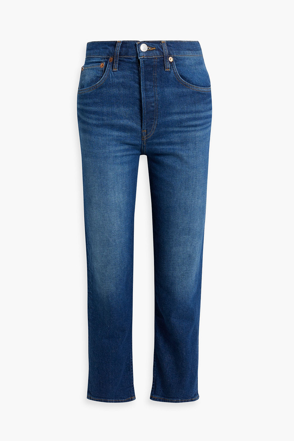 Re/done 70s Cropped High-rise Slim-leg Jeans In Mid Denim
