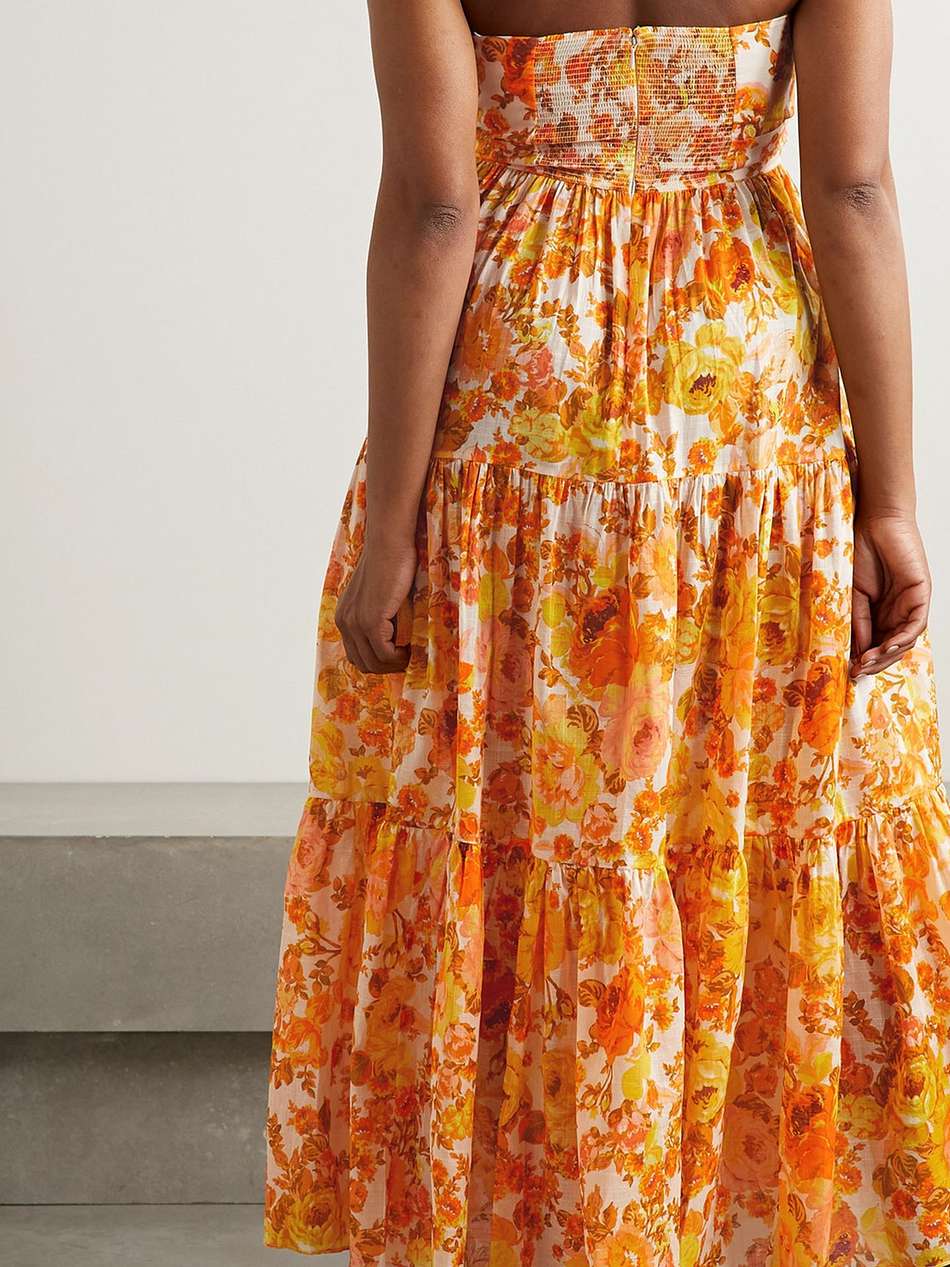 raie strapless tiered floral-print cotton maxi dress