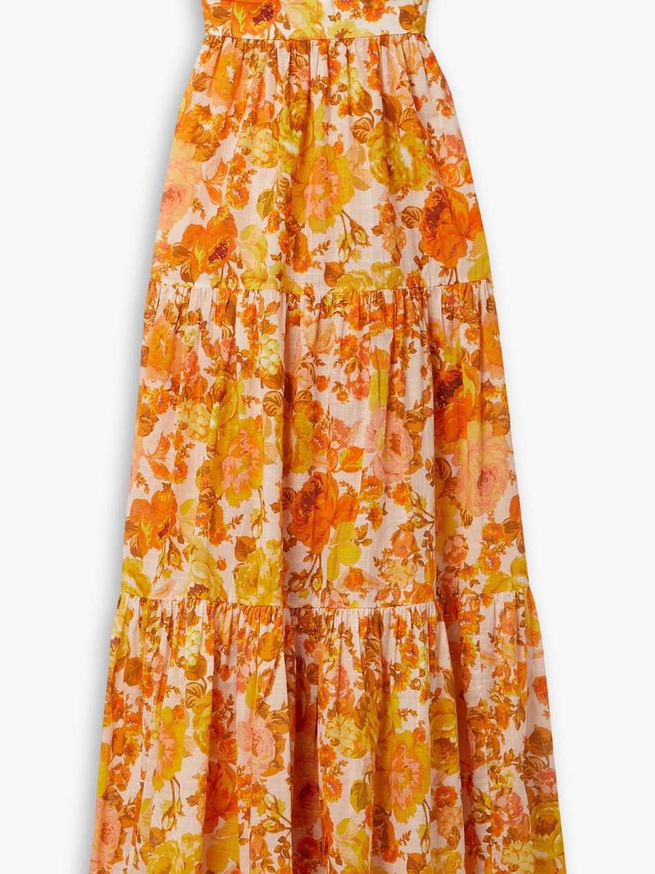 raie strapless tiered floral-print cotton maxi dress