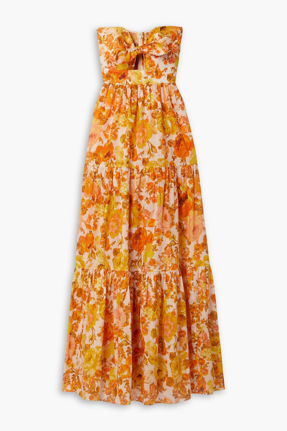 Raie strapless tiered floral-print cotton maxi dress