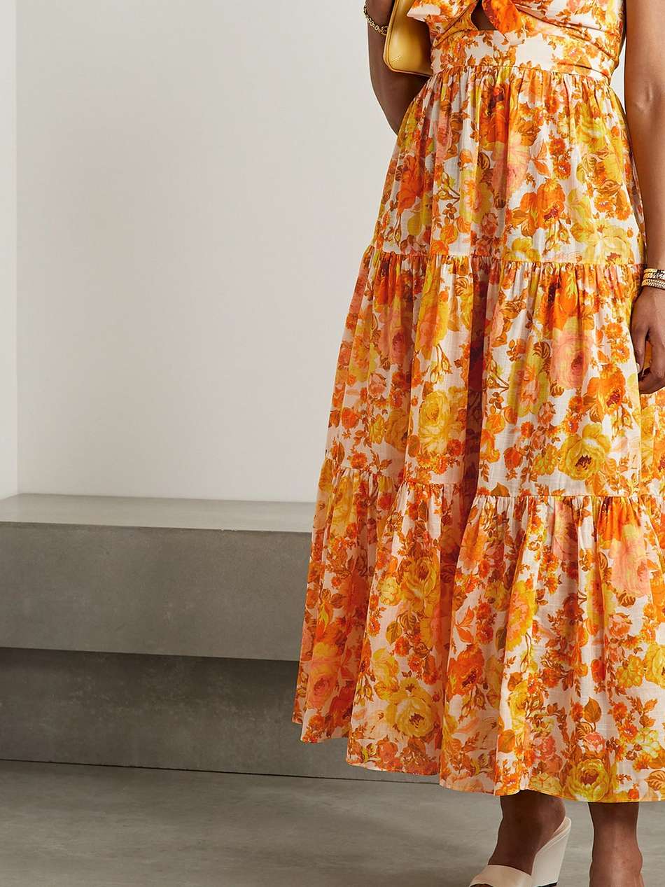 raie strapless tiered floral-print cotton maxi dress